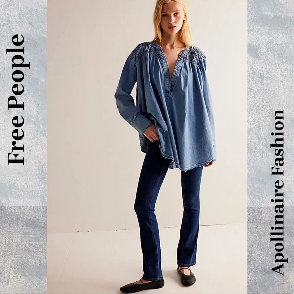 WE THE FREE ANOTHER LOVE TUNIC TOP IN BLUE DENIM SMALL NEW - Picture 3 of 7